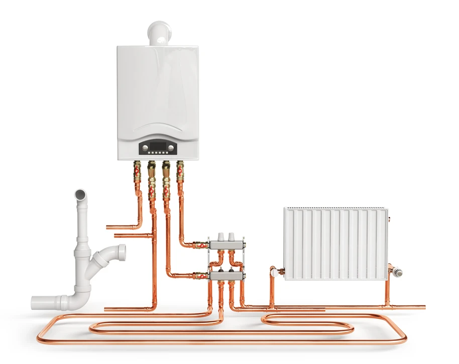 Climatiseur split-system moderne avec unit&eacute; int&eacute;rieure murale blanche affichant 24&deg;C et unit&eacute; ext&eacute;rieure compacte &eacute;quip&eacute;e d'un ventilateur axial bleu